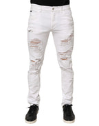 Dolce & Gabbana White Distressed Ripped Denim Trouser Jeans - Zeiniez