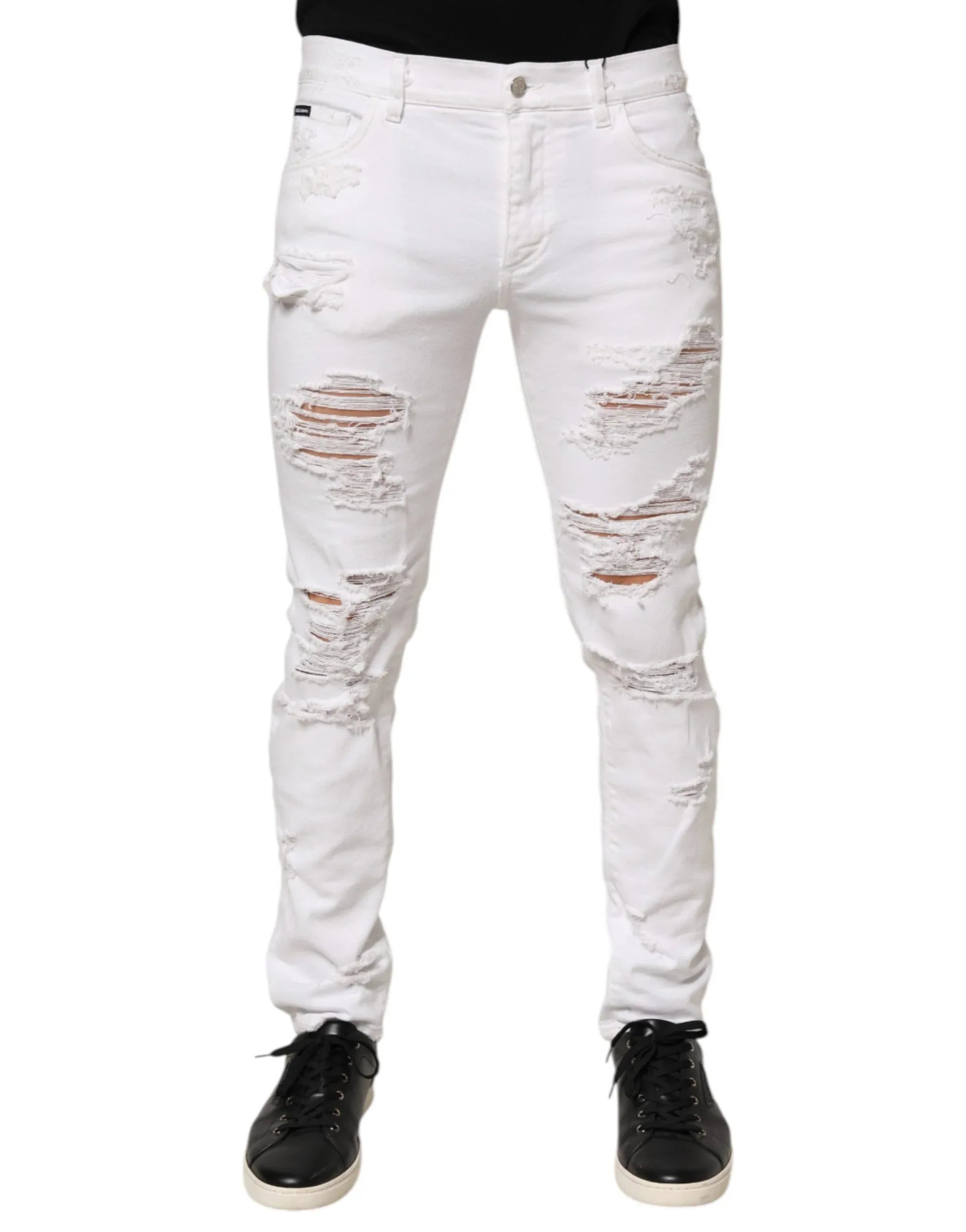 Dolce & Gabbana White Distressed Ripped Denim Trouser Jeans - Zeiniez