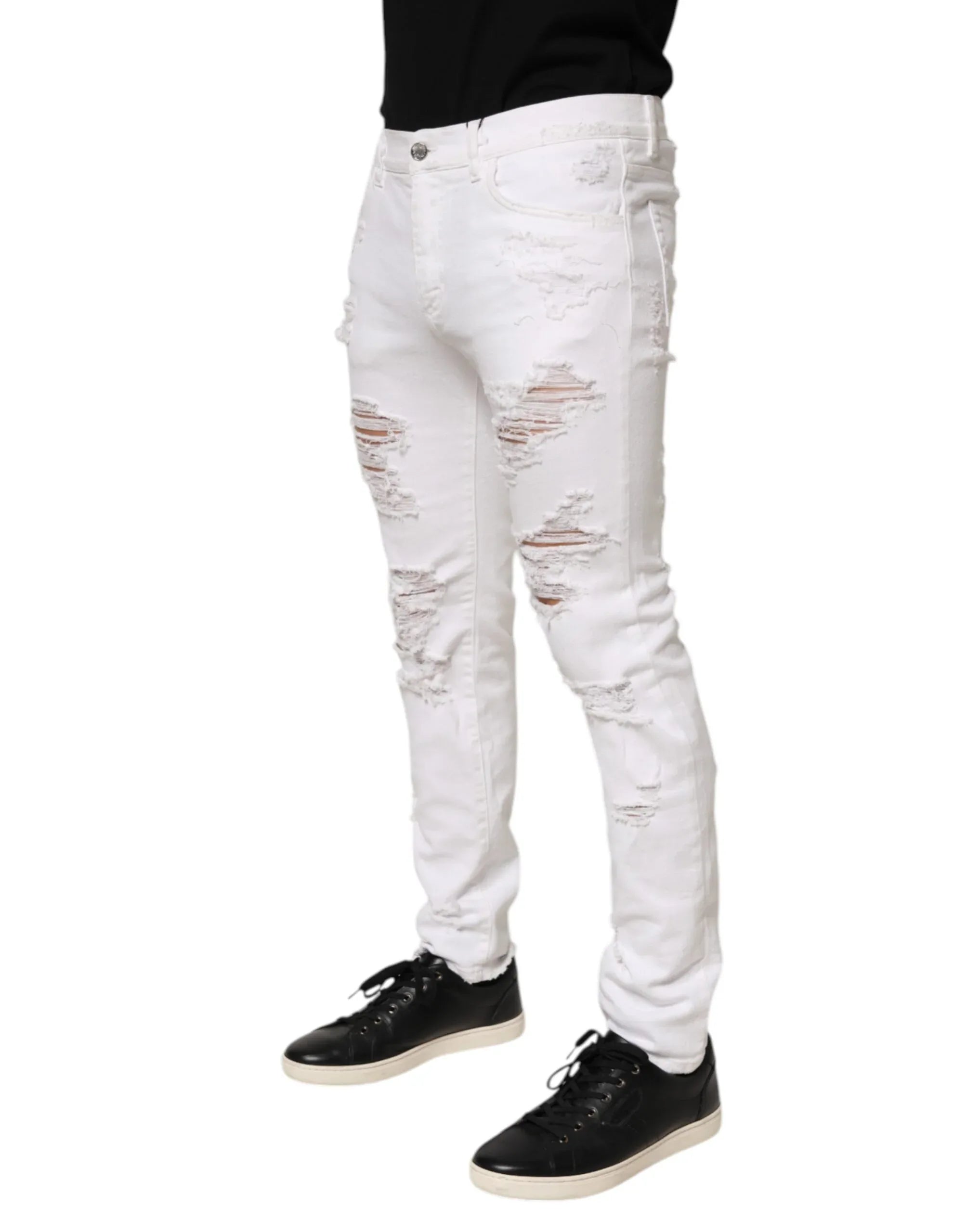Dolce & Gabbana White Distressed Ripped Denim Trouser Jeans - Zeiniez