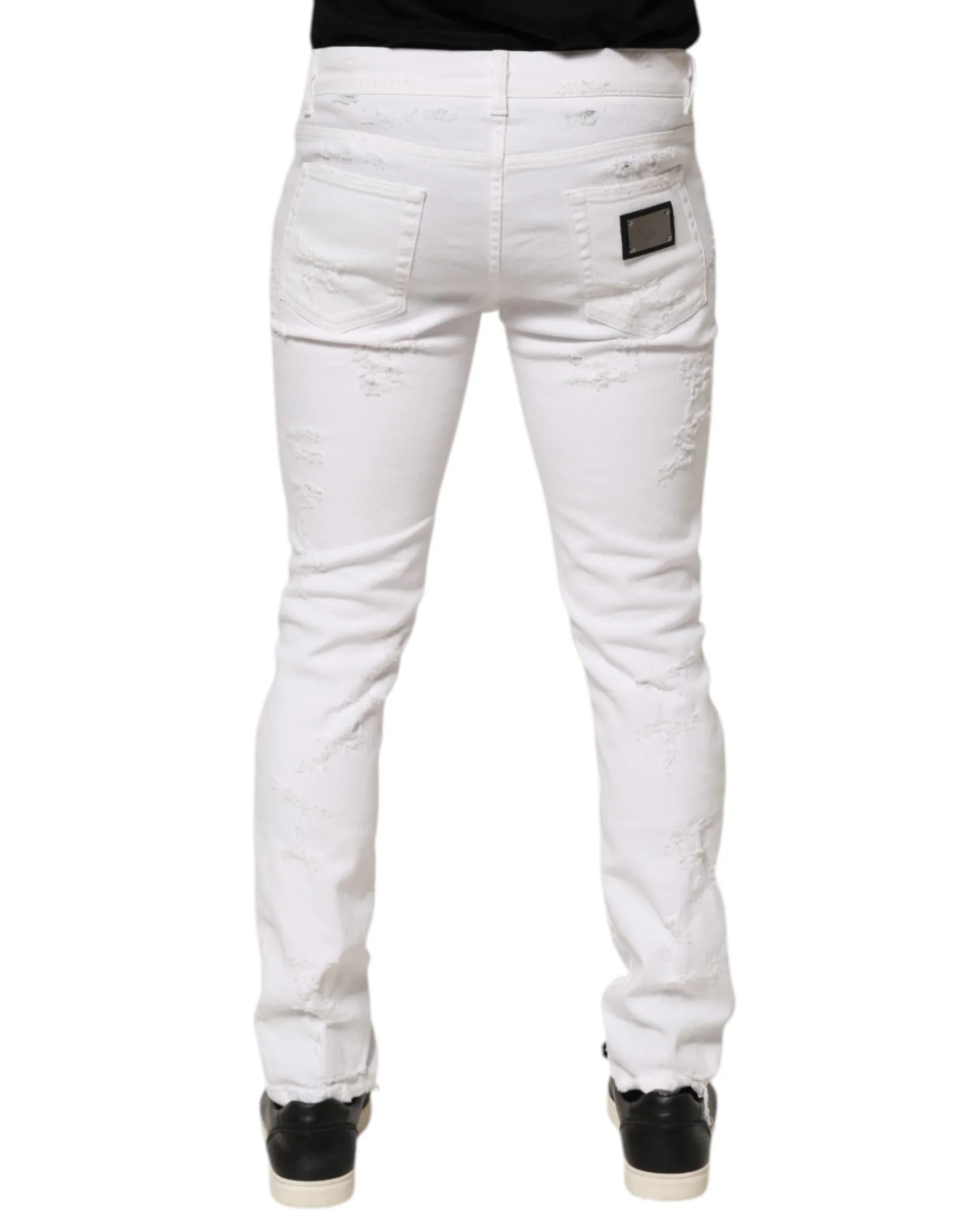 Dolce & Gabbana White Distressed Ripped Denim Trouser Jeans - Zeiniez