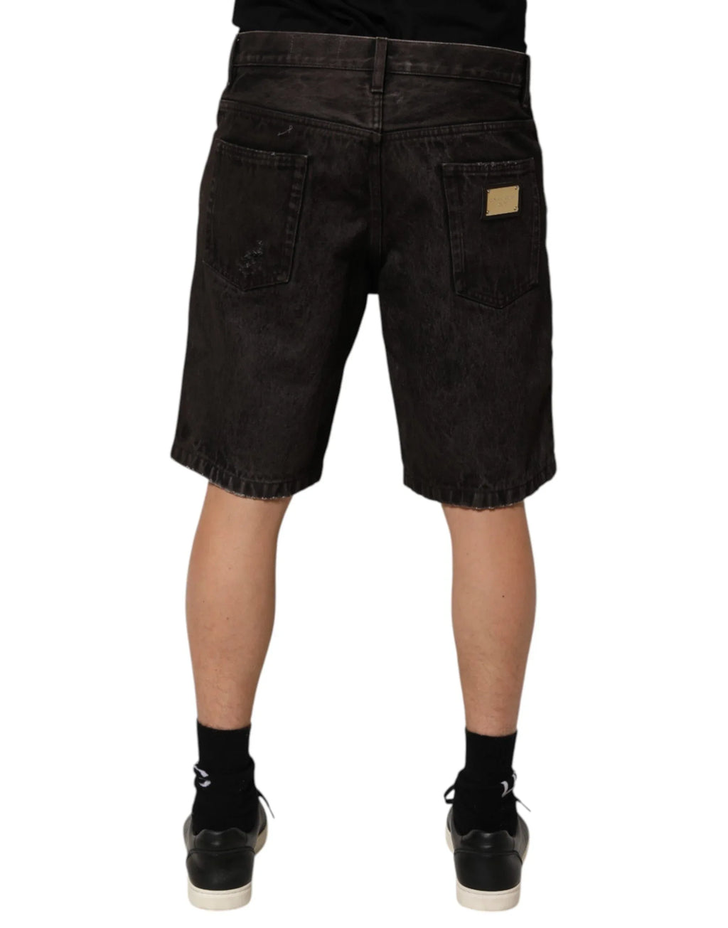 Dolce & Gabbana Black Cotton Tattered Denim Men Bermuda Short - Zeiniez