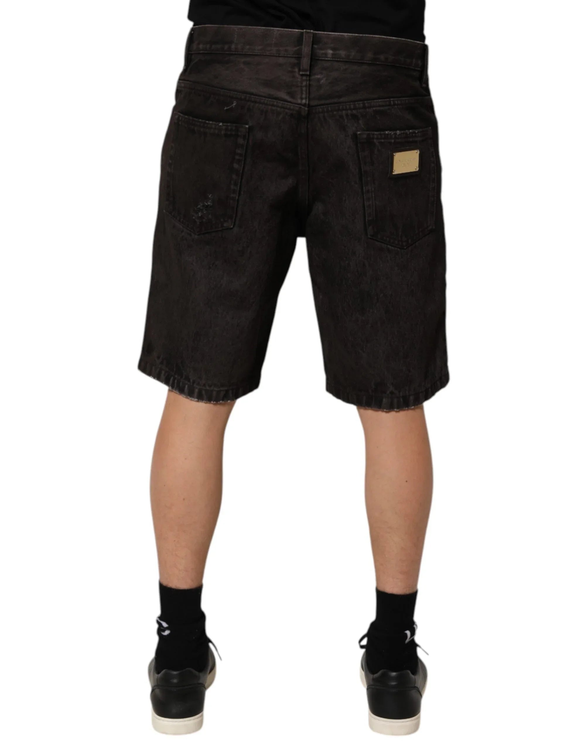 Dolce & Gabbana Black Cotton Tattered Denim Men Bermuda Short - Zeiniez