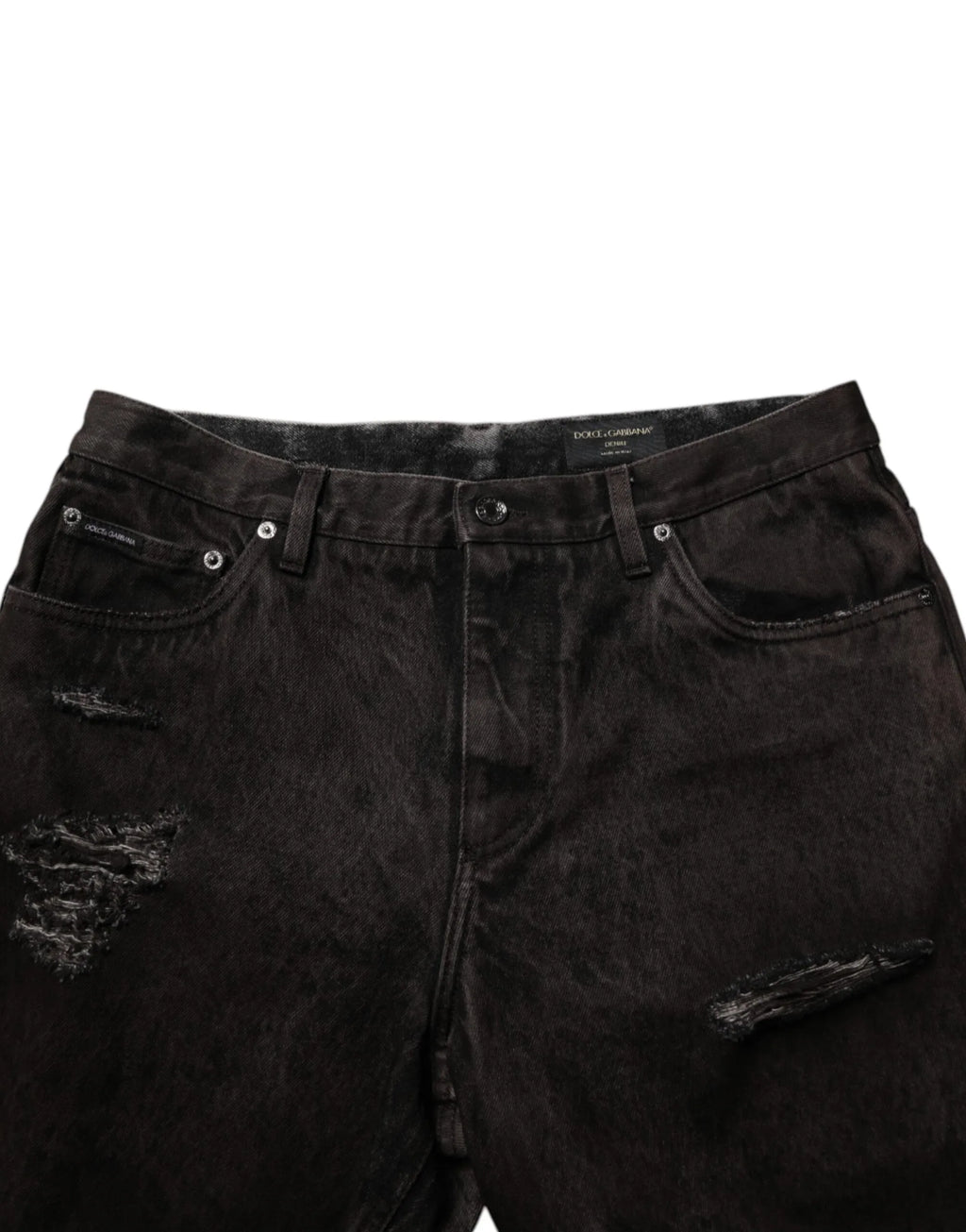 Dolce & Gabbana Black Cotton Tattered Denim Men Bermuda Short - Zeiniez