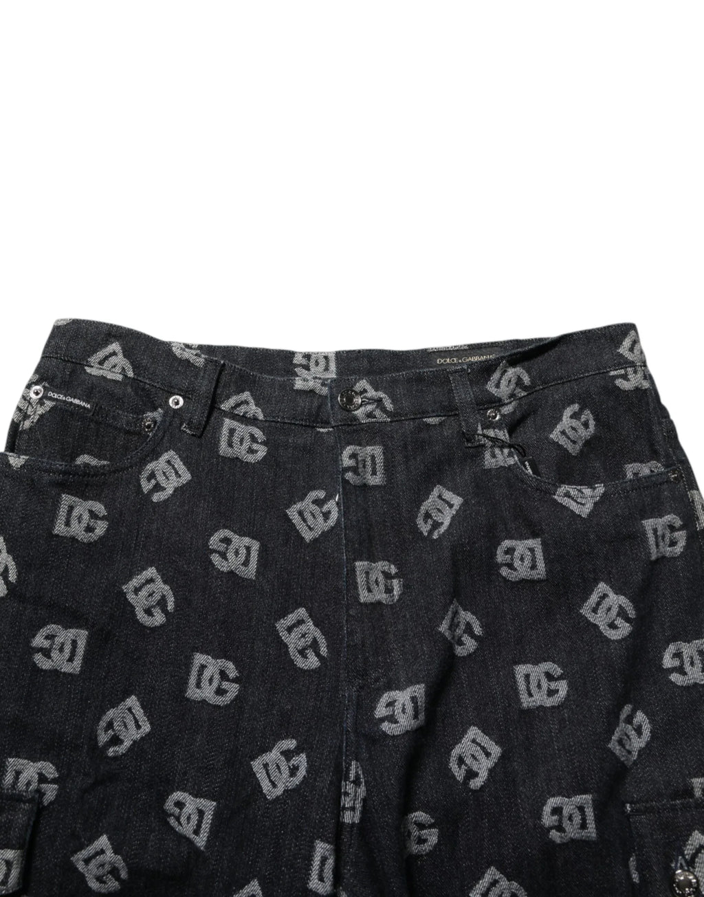 Dolce & Gabbana Black Monogram Denim Cargo Men Bermuda Short - Zeiniez