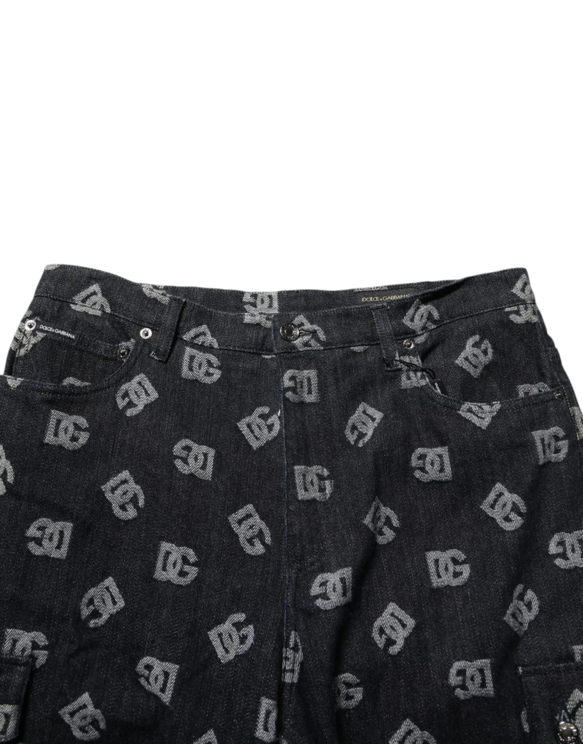 Dolce & Gabbana Black Monogram Denim Cargo Men Bermuda Short - Zeiniez