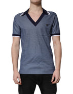 Dolce & Gabbana Blue Collared V-neck Silk Blend Polo T-shirt