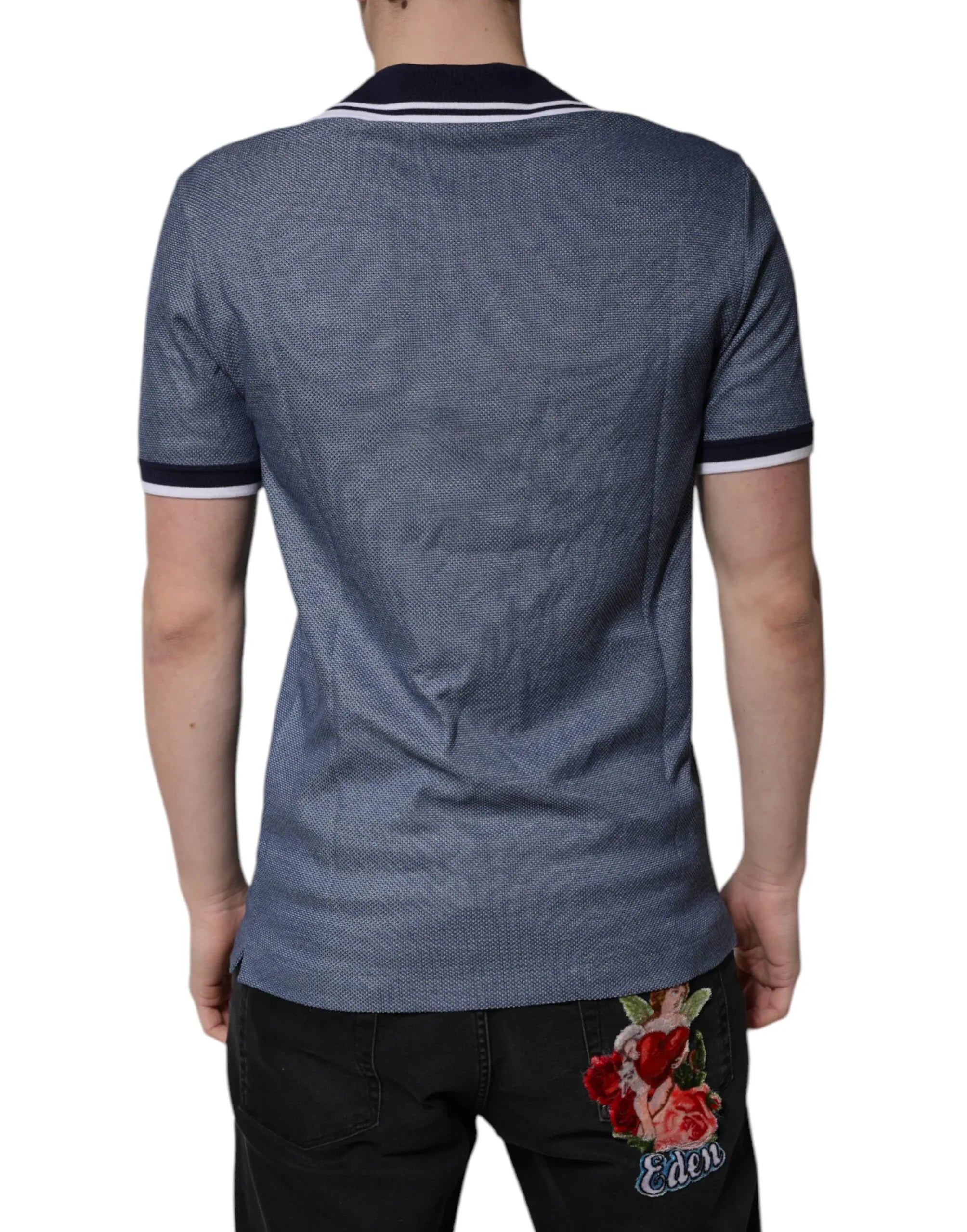 Dolce & Gabbana Blue Collared V-neck Silk Blend Polo T-shirt - Zeiniez