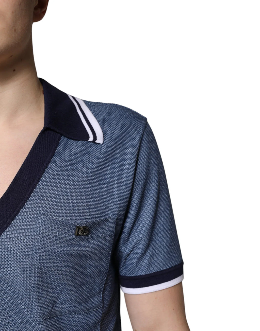 Dolce & Gabbana Blue Collared V-neck Silk Blend Polo T-shirt - Zeiniez
