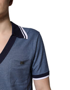 Dolce & Gabbana Blue Collared V-neck Silk Blend Polo T-shirt