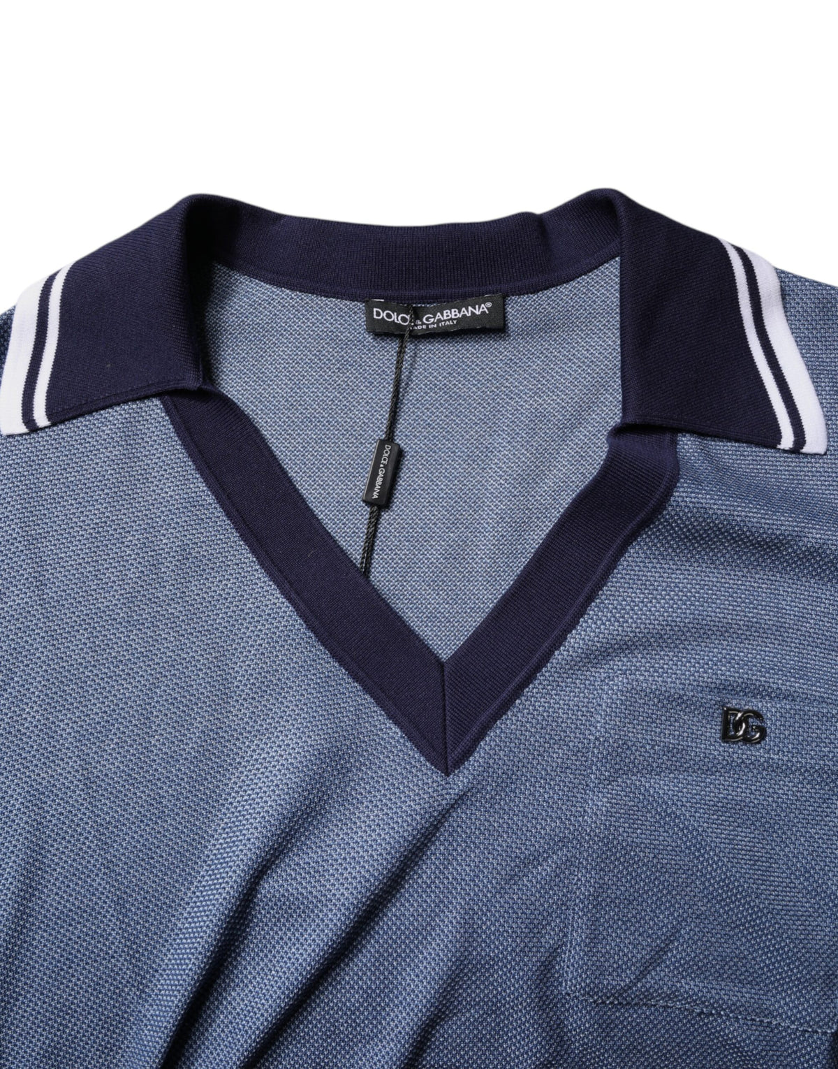 Dolce & Gabbana Blue Collared V-neck Silk Blend Polo T-shirt