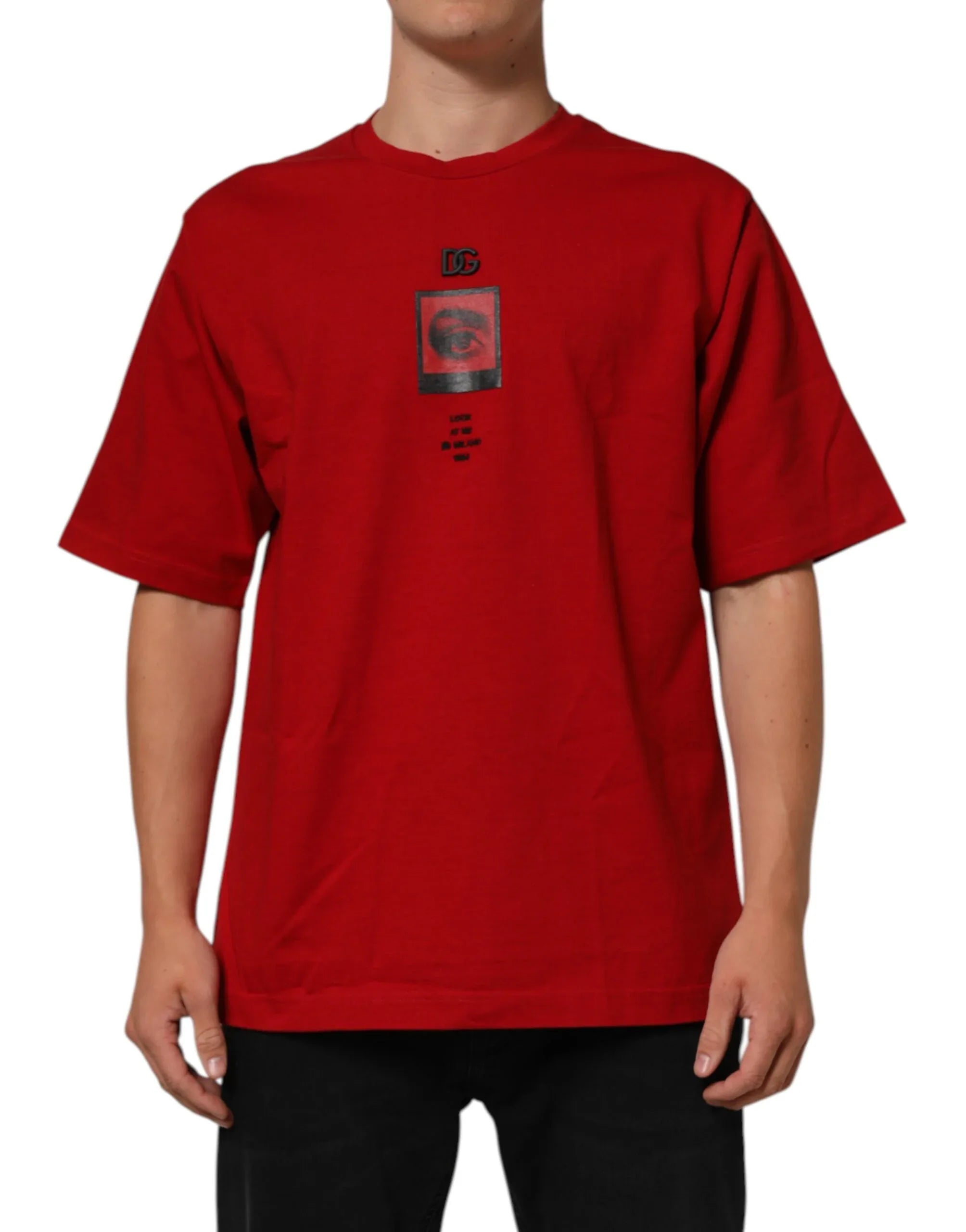Dolce & Gabbana Red Logo Eye Print Cotton Short Sleeve T-shirt - Zeiniez