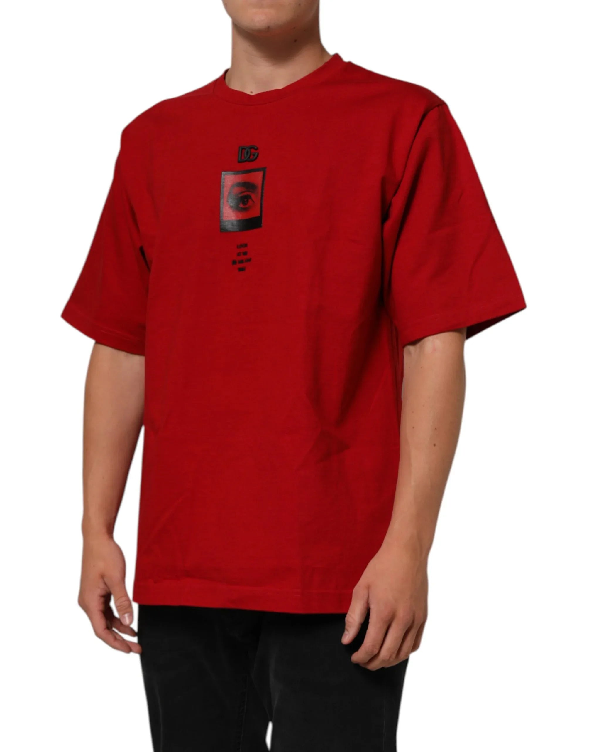 Dolce & Gabbana Red Logo Eye Print Cotton Short Sleeve T-shirt - Zeiniez