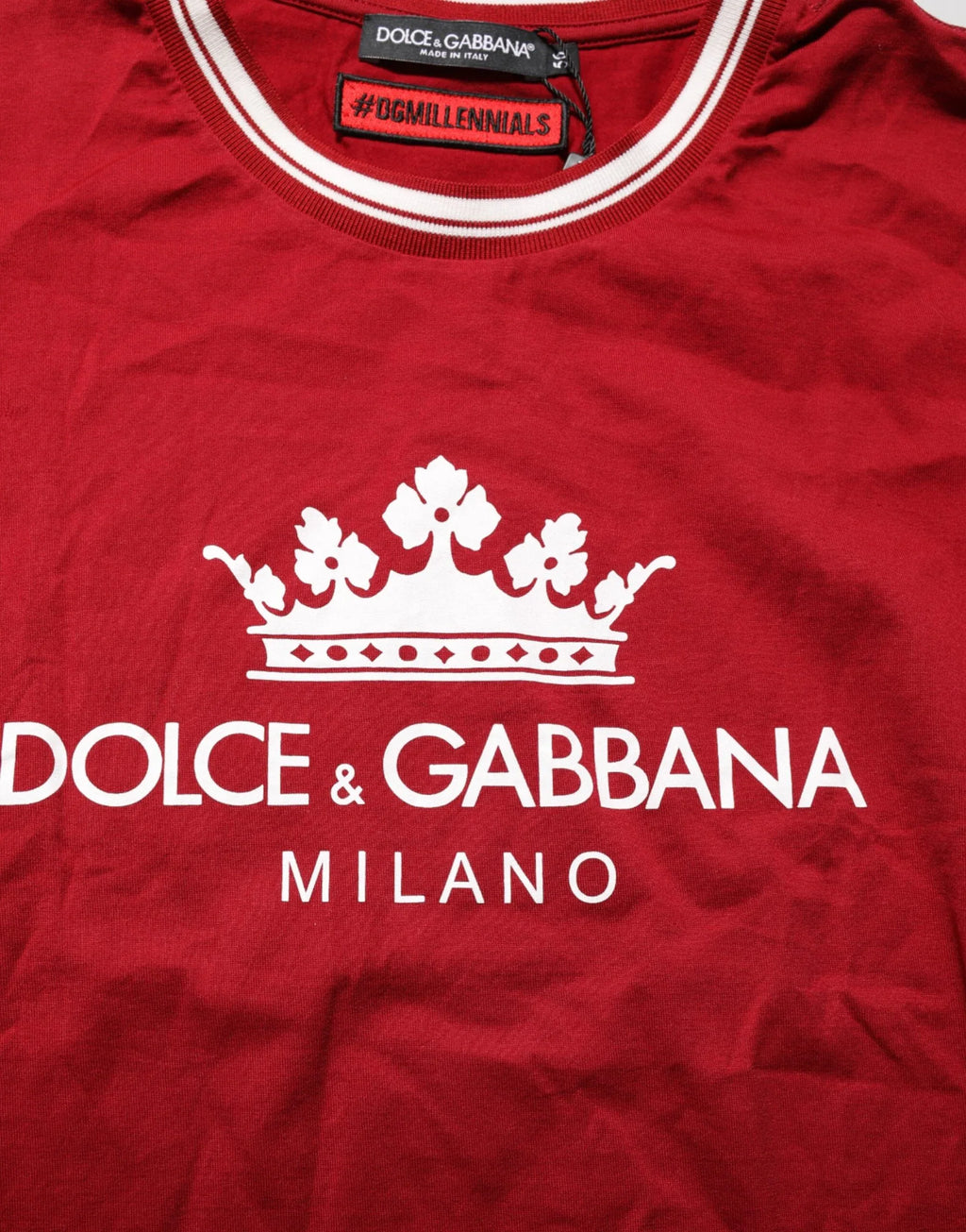 Dolce & Gabbana Maroon LogoCrown Cotton Half Sleeve T-shirt - Zeiniez