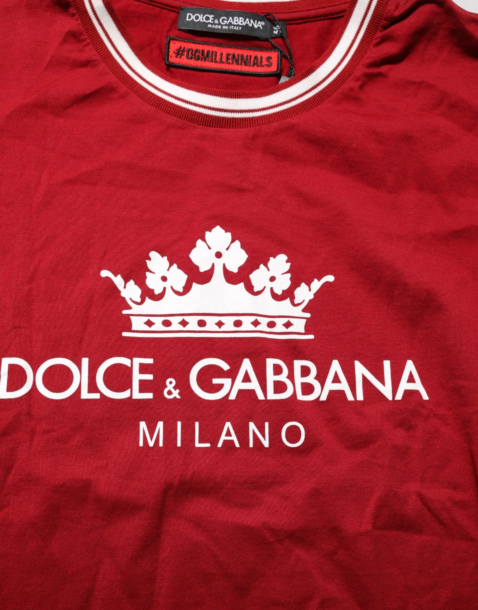 Dolce & Gabbana Maroon LogoCrown Cotton Half Sleeve T-shirt - Zeiniez