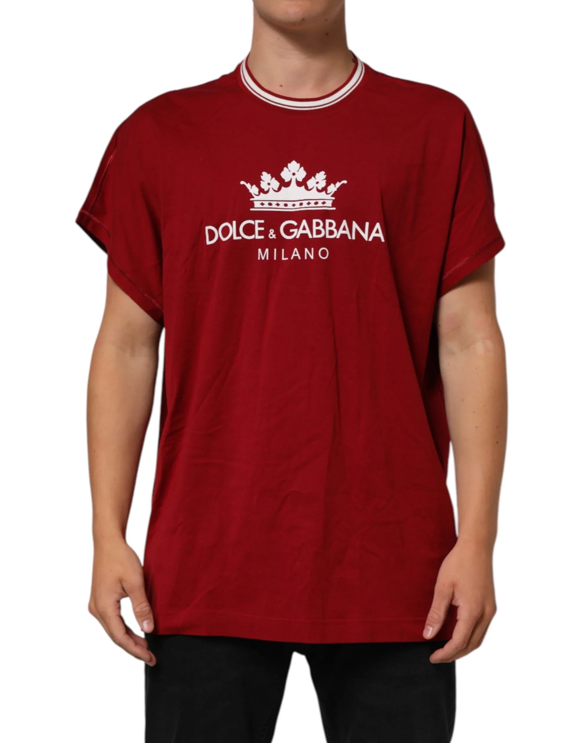 Dolce & Gabbana Maroon LogoCrown Cotton Half Sleeve T-shirt - Zeiniez