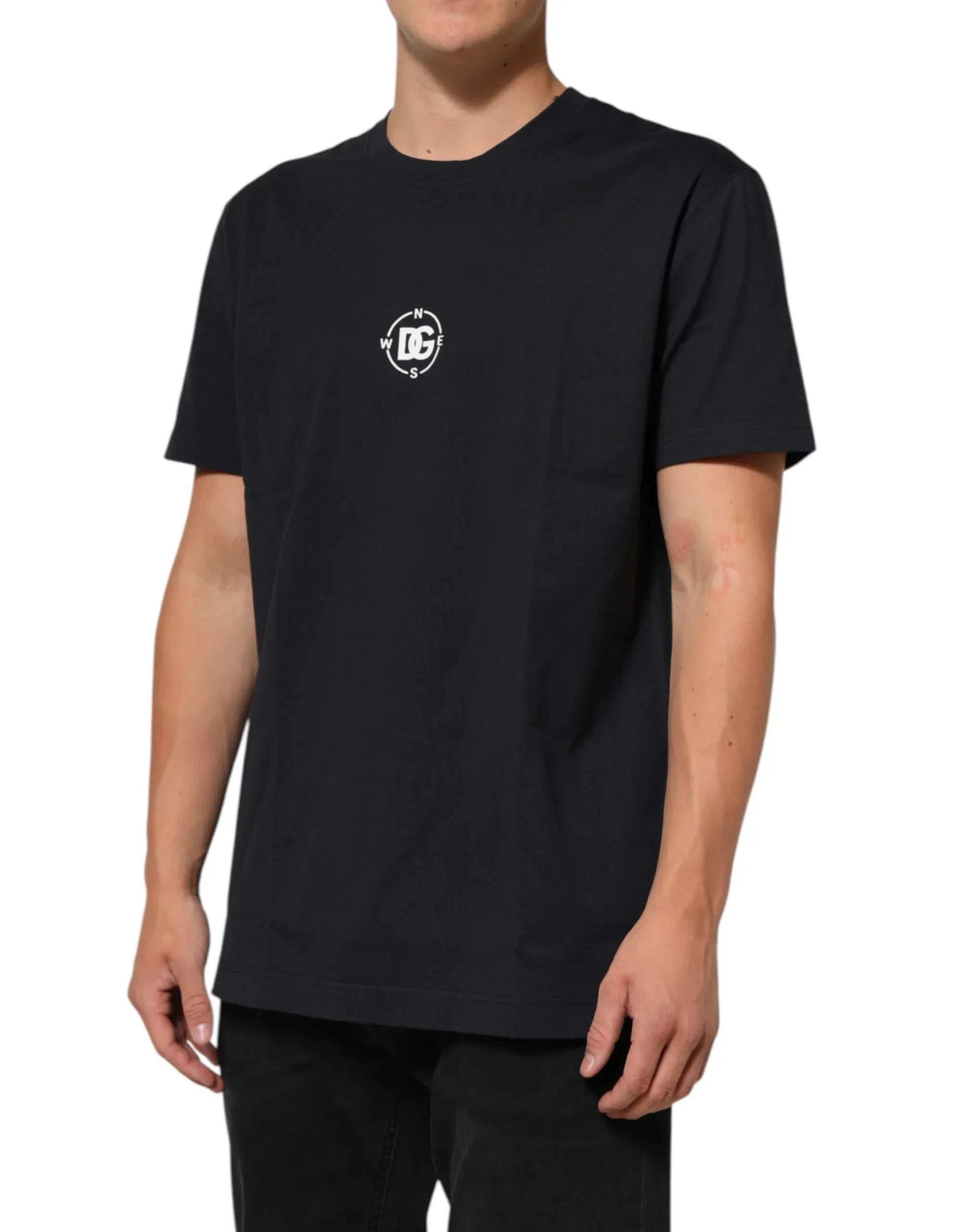 Dolce & Gabbana Black Logo Compass Cotton Crew Neck T-shirt - Zeiniez