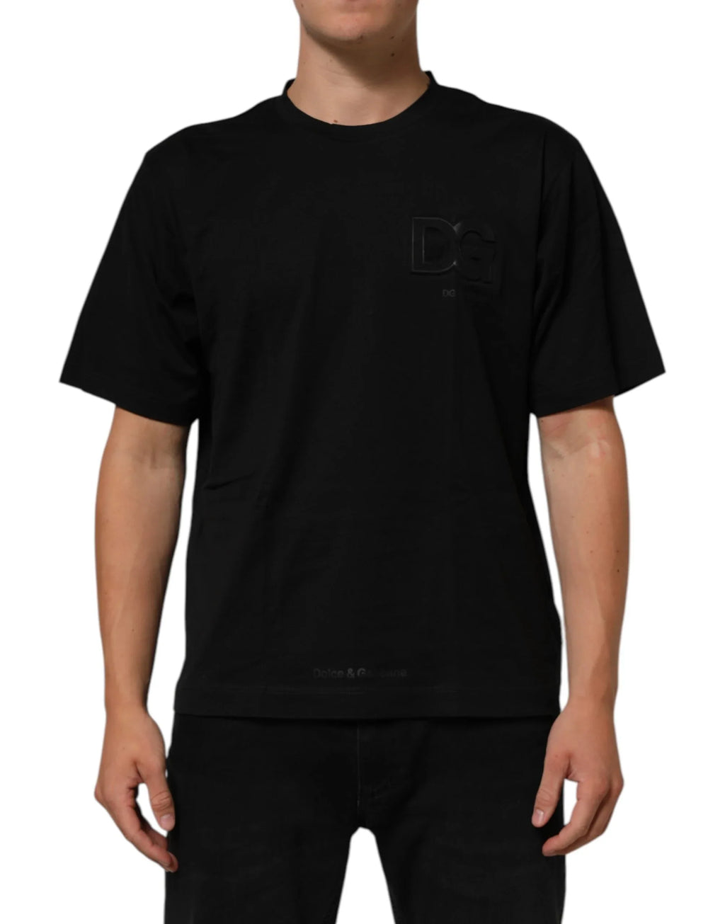Dolce & Gabbana Black Logo Patch Cotton Men Crew Neck T-shirt - Zeiniez