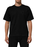 Dolce & Gabbana Black Logo Patch Cotton Men Crew Neck T-shirt - Zeiniez