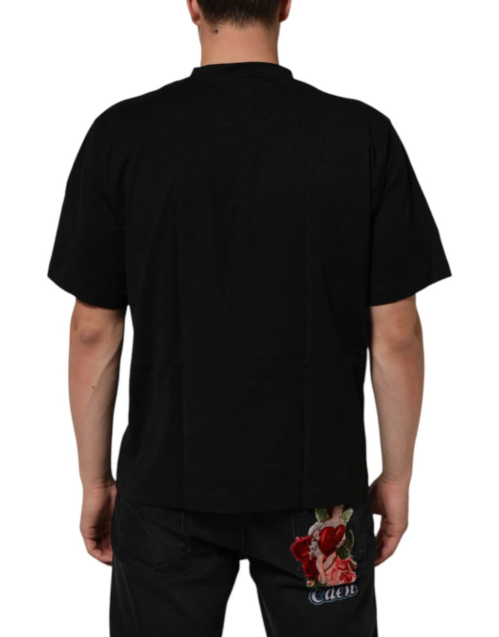 Dolce & Gabbana Black Logo Patch Cotton Men Crew Neck T-shirt - Zeiniez