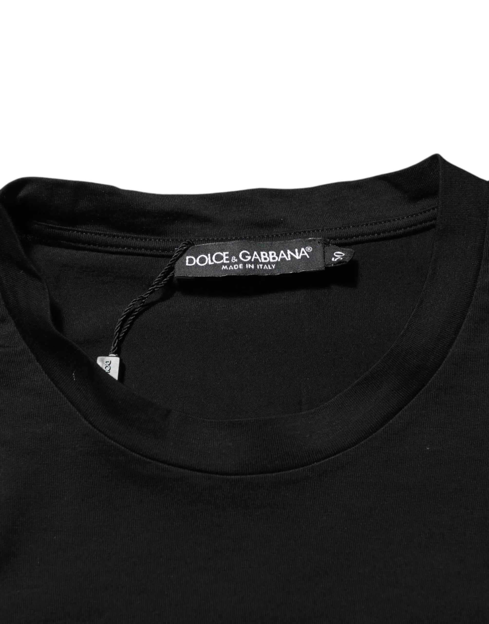 Dolce & Gabbana Black Logo Patch Cotton Men Crew Neck T-shirt - Zeiniez