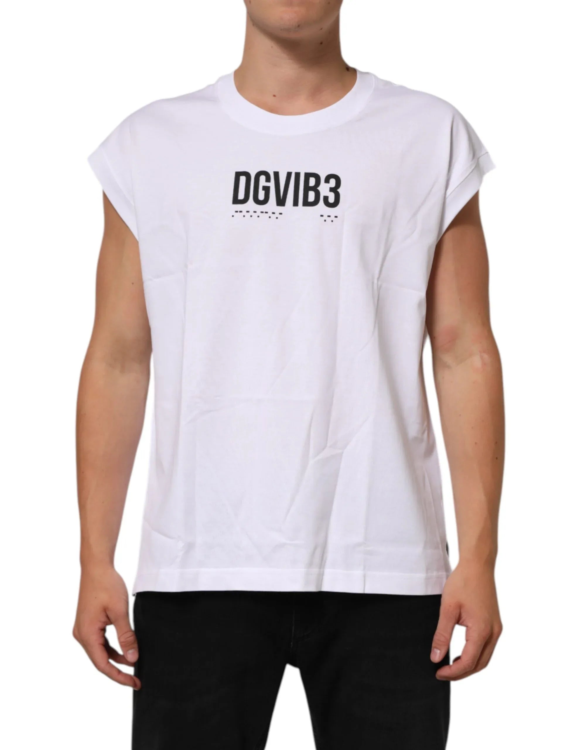 Dolce & Gabbana White Cotton Sleeveless Printed Tank T-shirt - Zeiniez