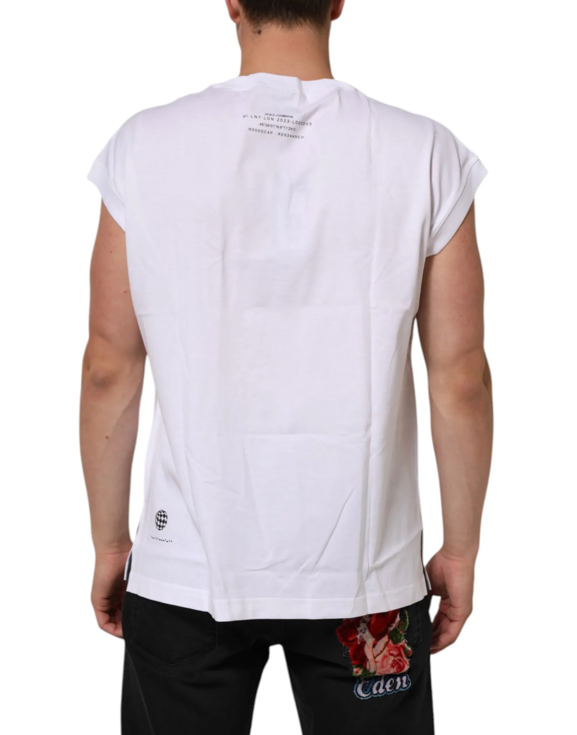 Dolce & Gabbana White Cotton Sleeveless Printed Tank T-shirt - Zeiniez