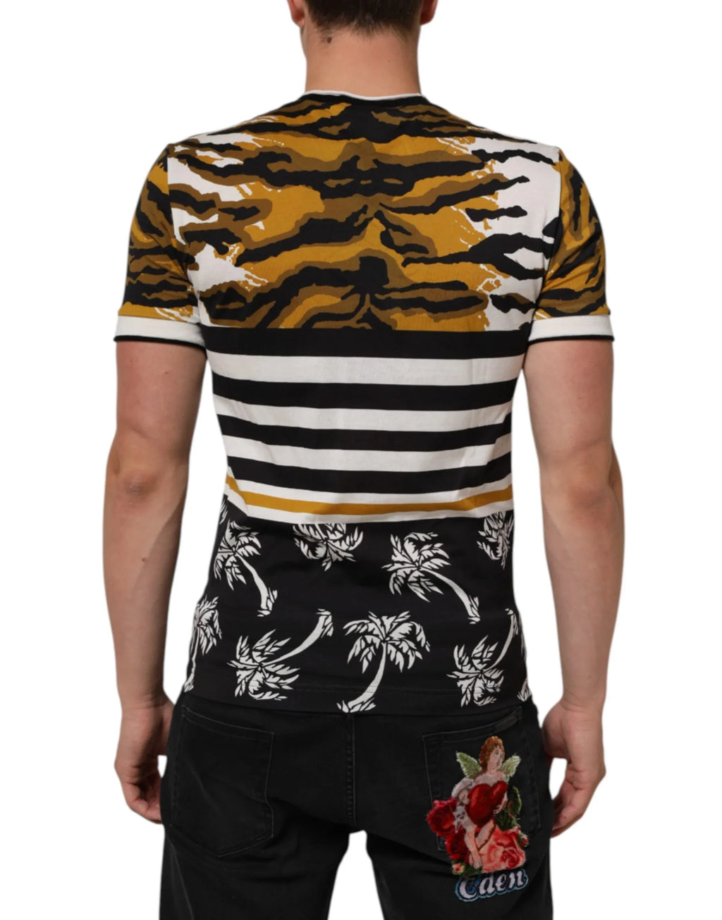 Dolce & Gabbana Multicolor Leopard Palm Leaf Men Crew Neck T-shirt - Zeiniez