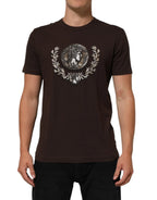 Dolce & Gabbana Brown Coin Laurel Print Men Crew Neck T-shirt - Zeiniez
