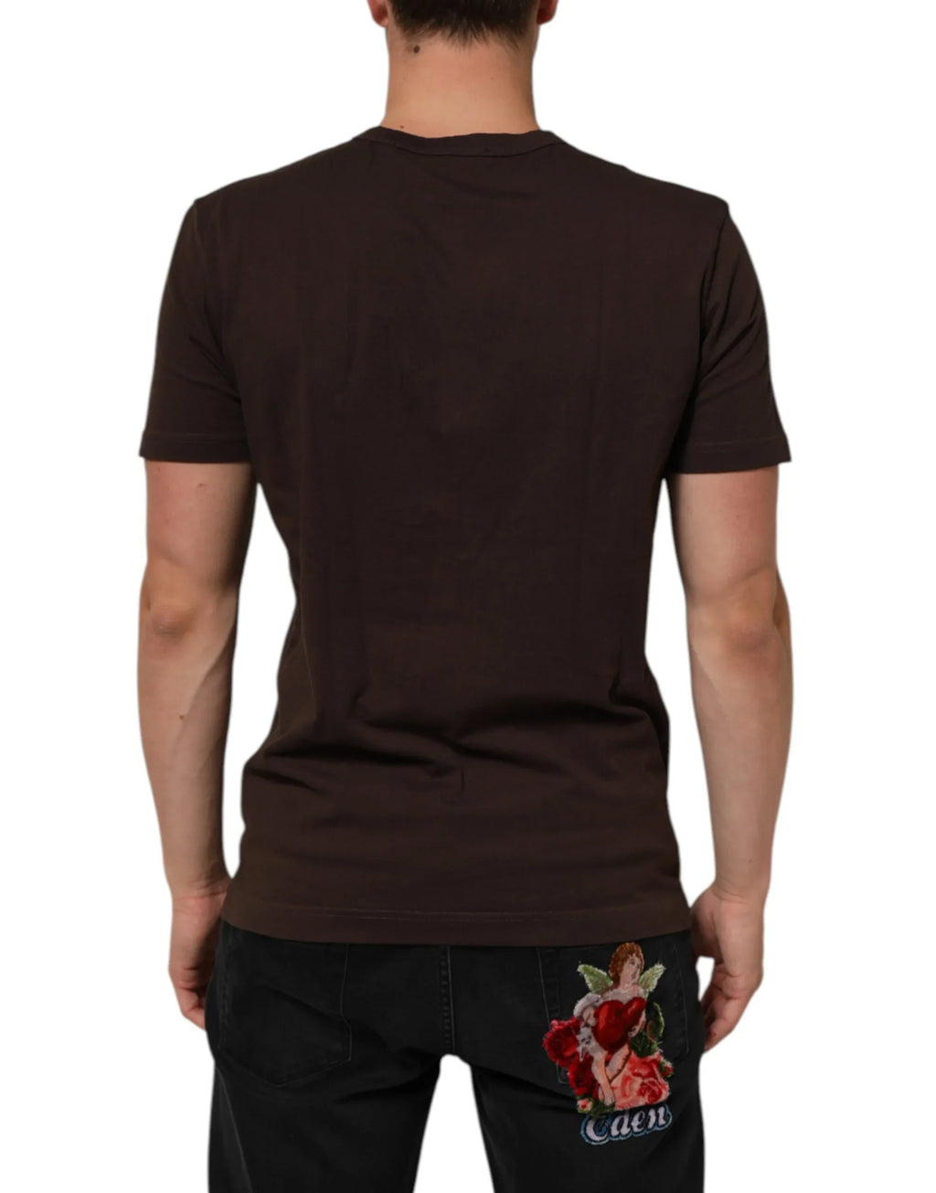 Dolce & Gabbana Brown Coin Laurel Print Men Crew Neck T-shirt - Zeiniez