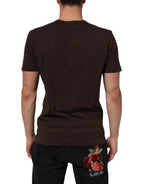 Dolce & Gabbana Brown Coin Laurel Print Men Crew Neck T-shirt - Zeiniez