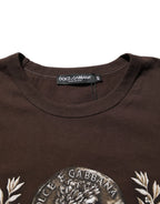 Dolce & Gabbana Brown Coin Laurel Print Men Crew Neck T-shirt - Zeiniez