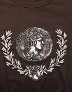 Dolce & Gabbana Brown Coin Laurel Print Men Crew Neck T-shirt - Zeiniez