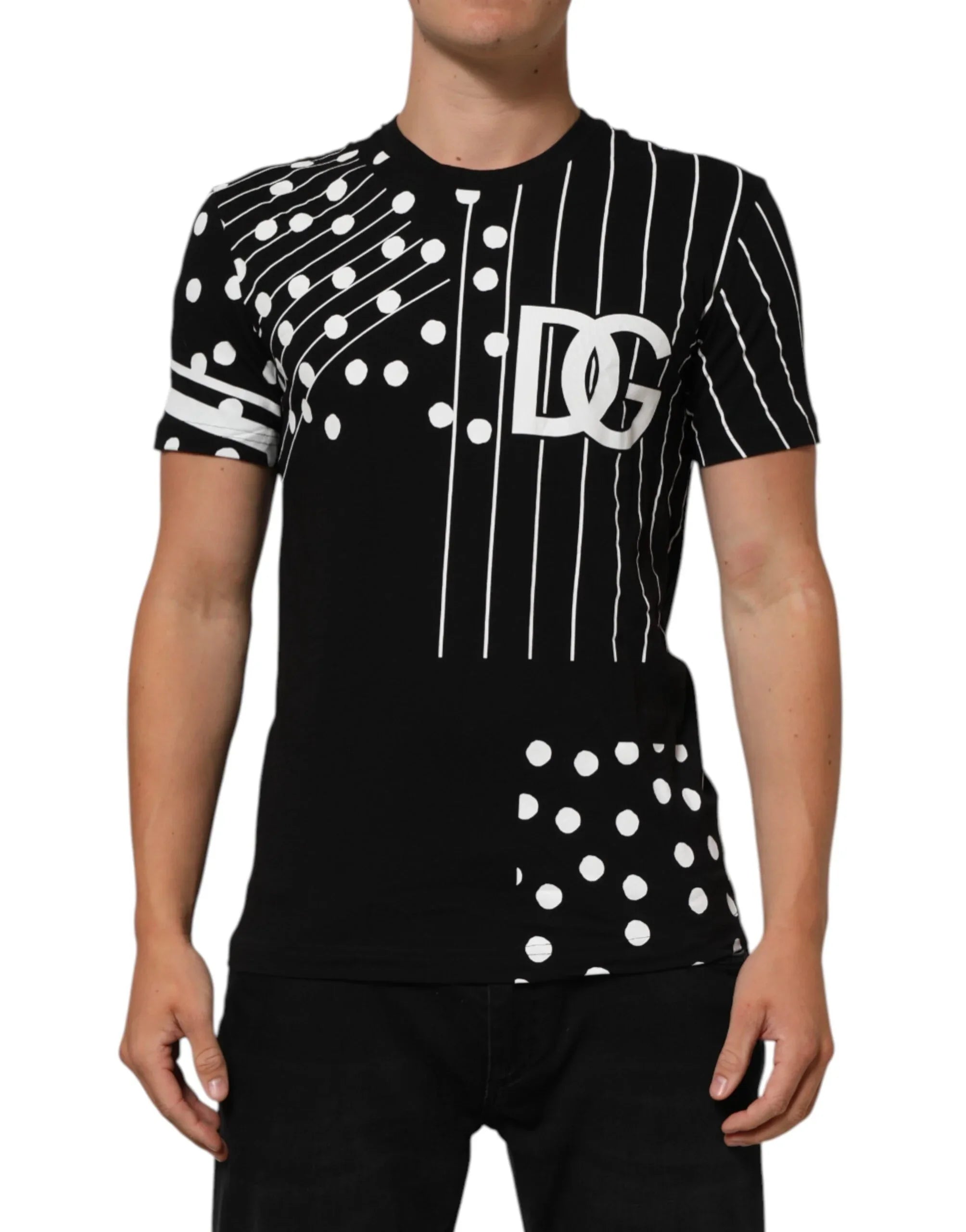 Dolce & Gabbana Black Cotton Polka Dots Round Neck T-shirt - Zeiniez
