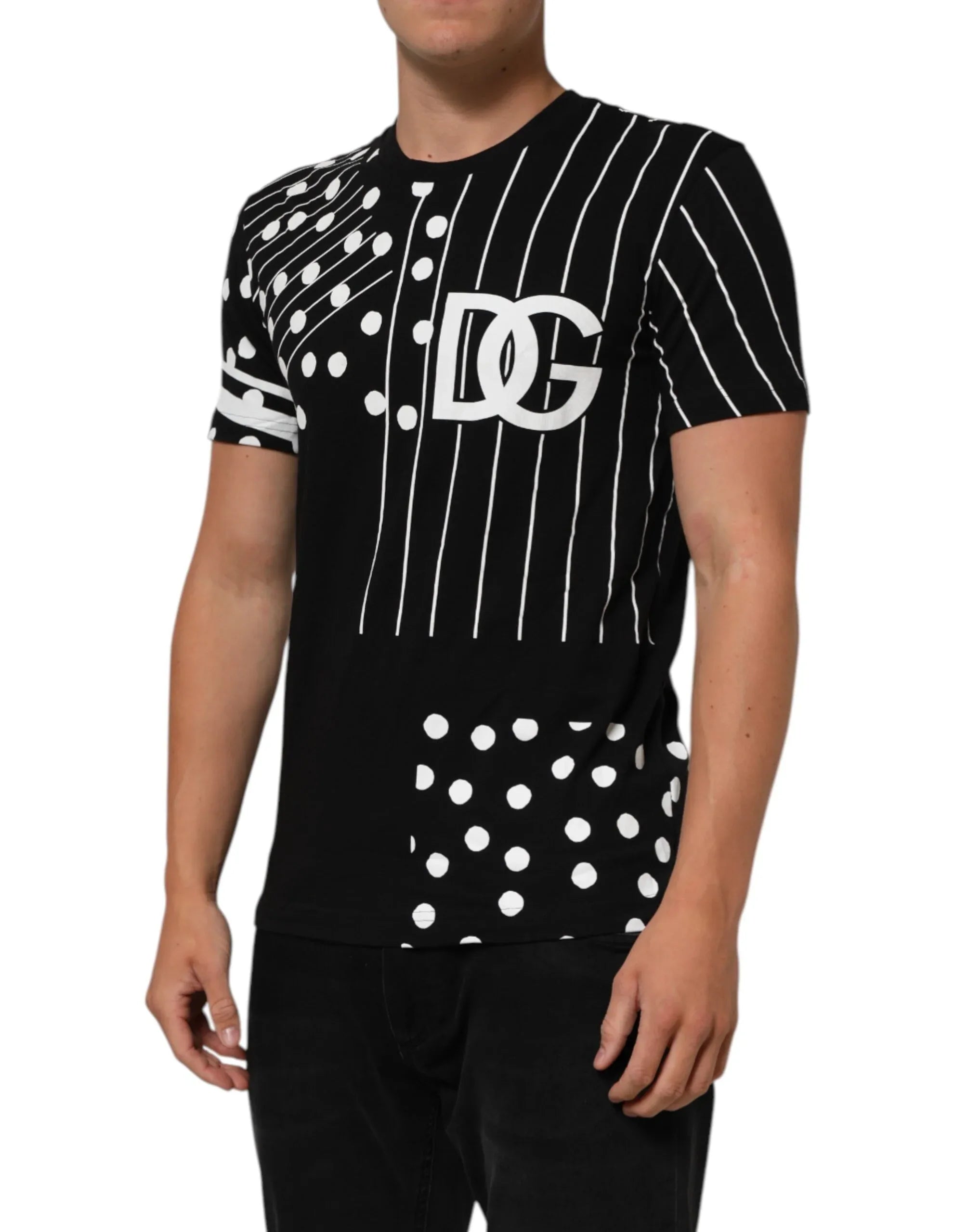 Dolce & Gabbana Black Cotton Polka Dots Round Neck T-shirt - Zeiniez