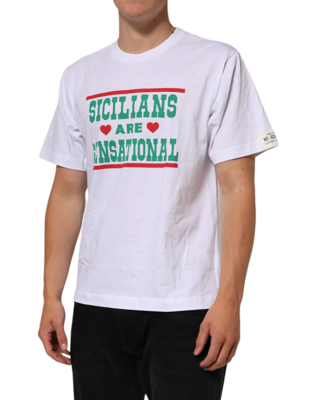 Dolce & Gabbana White Graphic Print Cotton Crew Neck T-shirt - Zeiniez