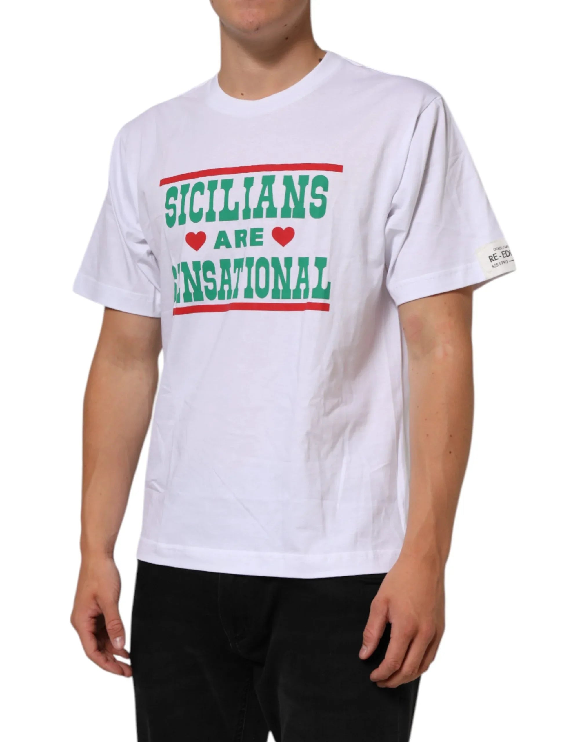 Dolce & Gabbana White Graphic Print Cotton Crew Neck T-shirt - Zeiniez