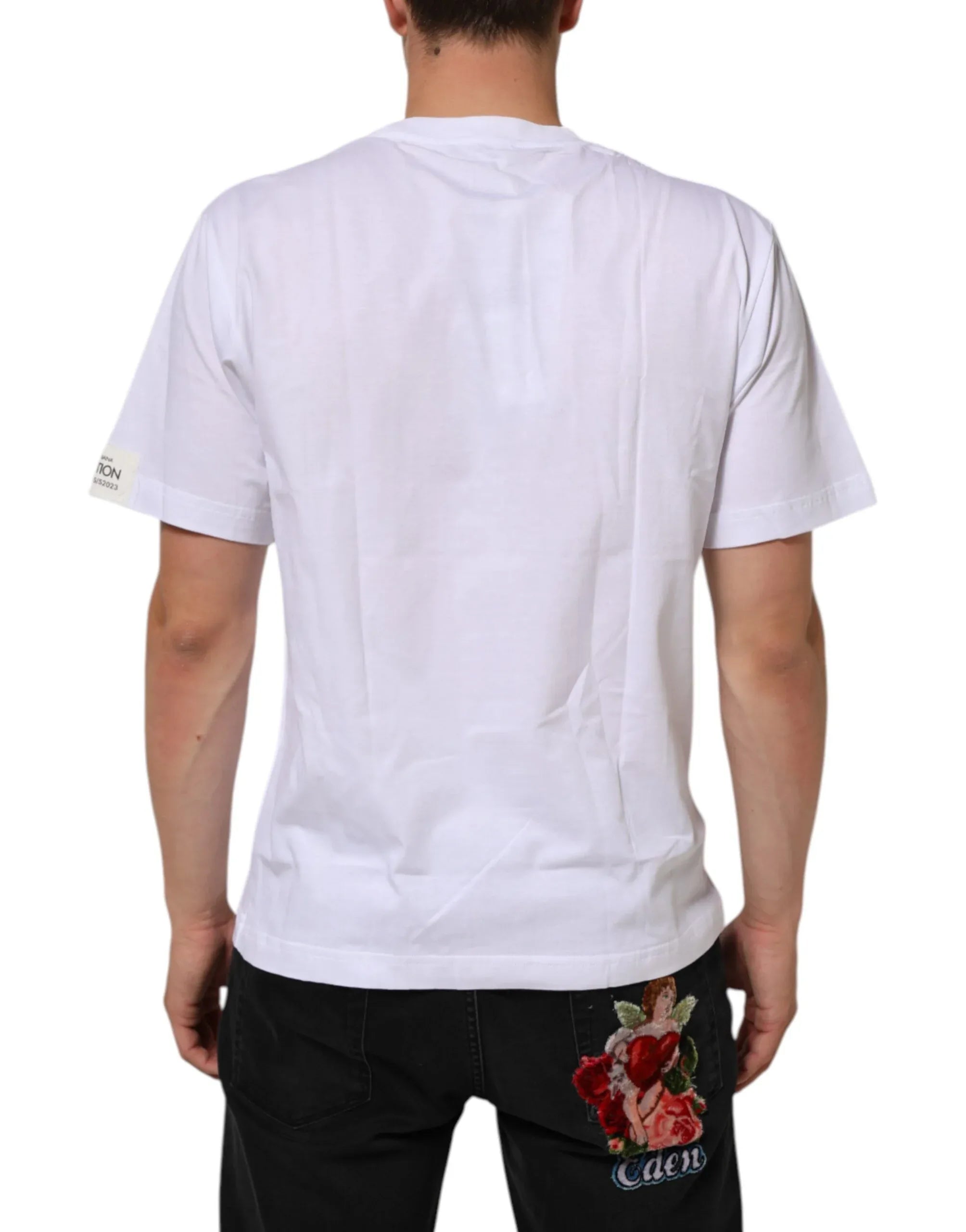 Dolce & Gabbana White Graphic Print Cotton Crew Neck T-shirt - Zeiniez
