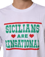 Dolce & Gabbana White Graphic Print Cotton Crew Neck T-shirt - Zeiniez