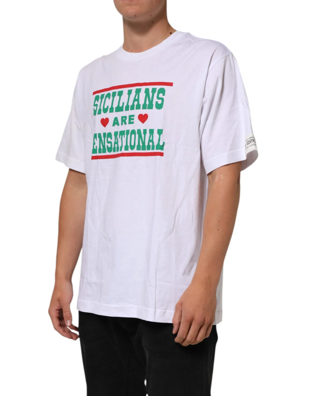 Dolce & Gabbana White Graphic Print Cotton Crew Neck T-shirt - Zeiniez