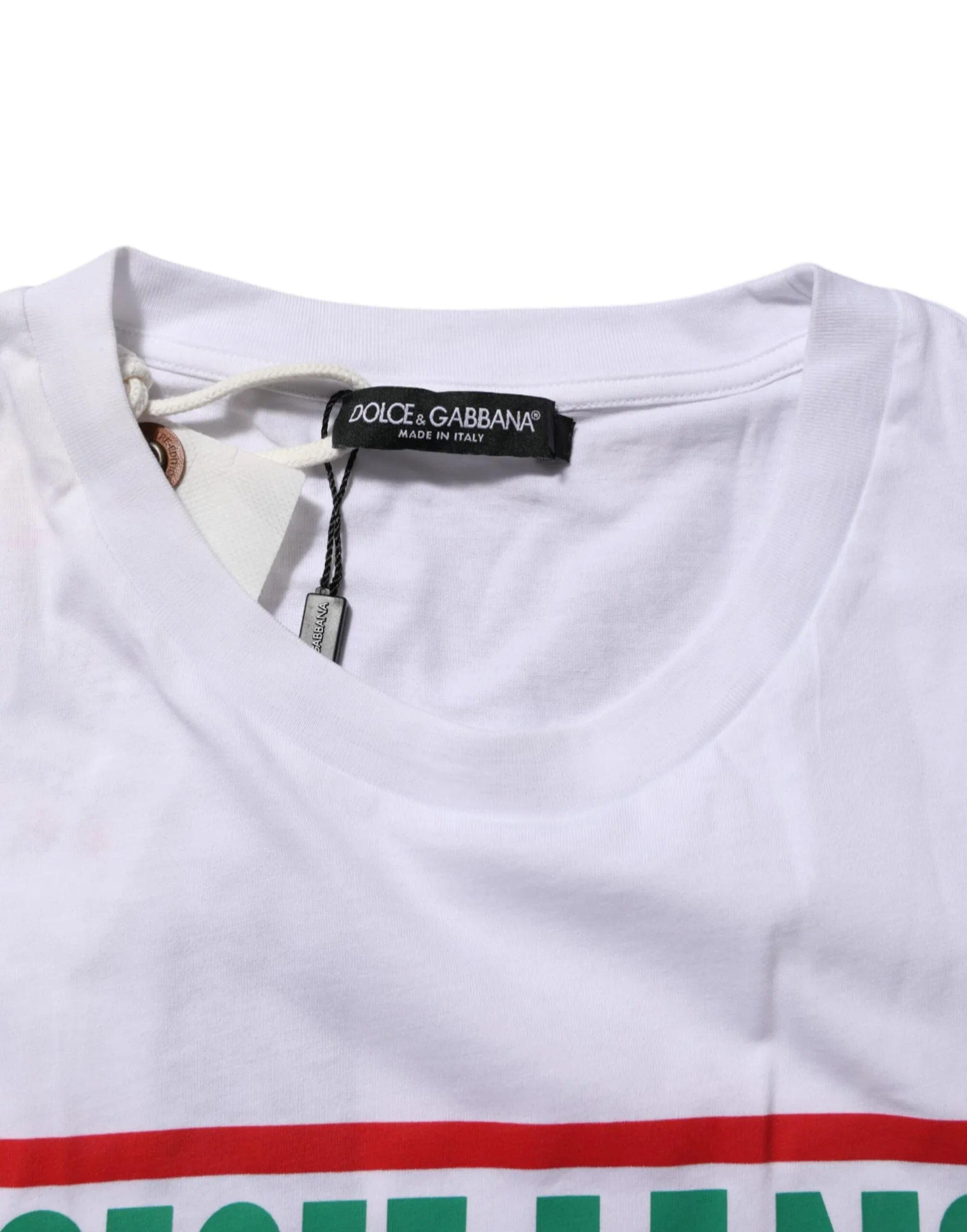 Dolce & Gabbana White Graphic Print Cotton Crew Neck T-shirt - Zeiniez