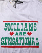 Dolce & Gabbana White Graphic Print Cotton Crew Neck T-shirt - Zeiniez