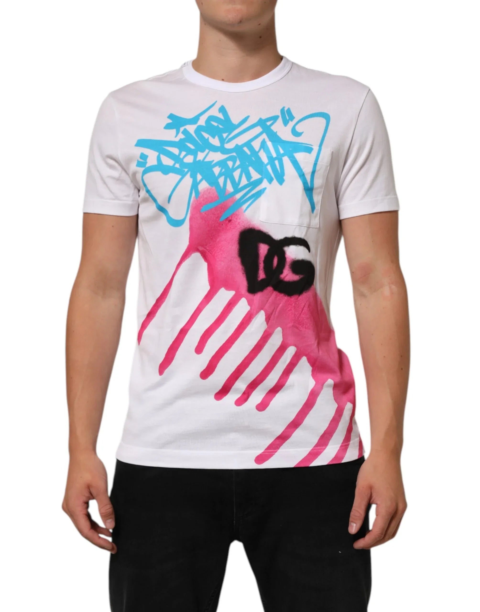 Dolce & Gabbana White Graphic Print Cotton Crew Neck T-shirt - Zeiniez
