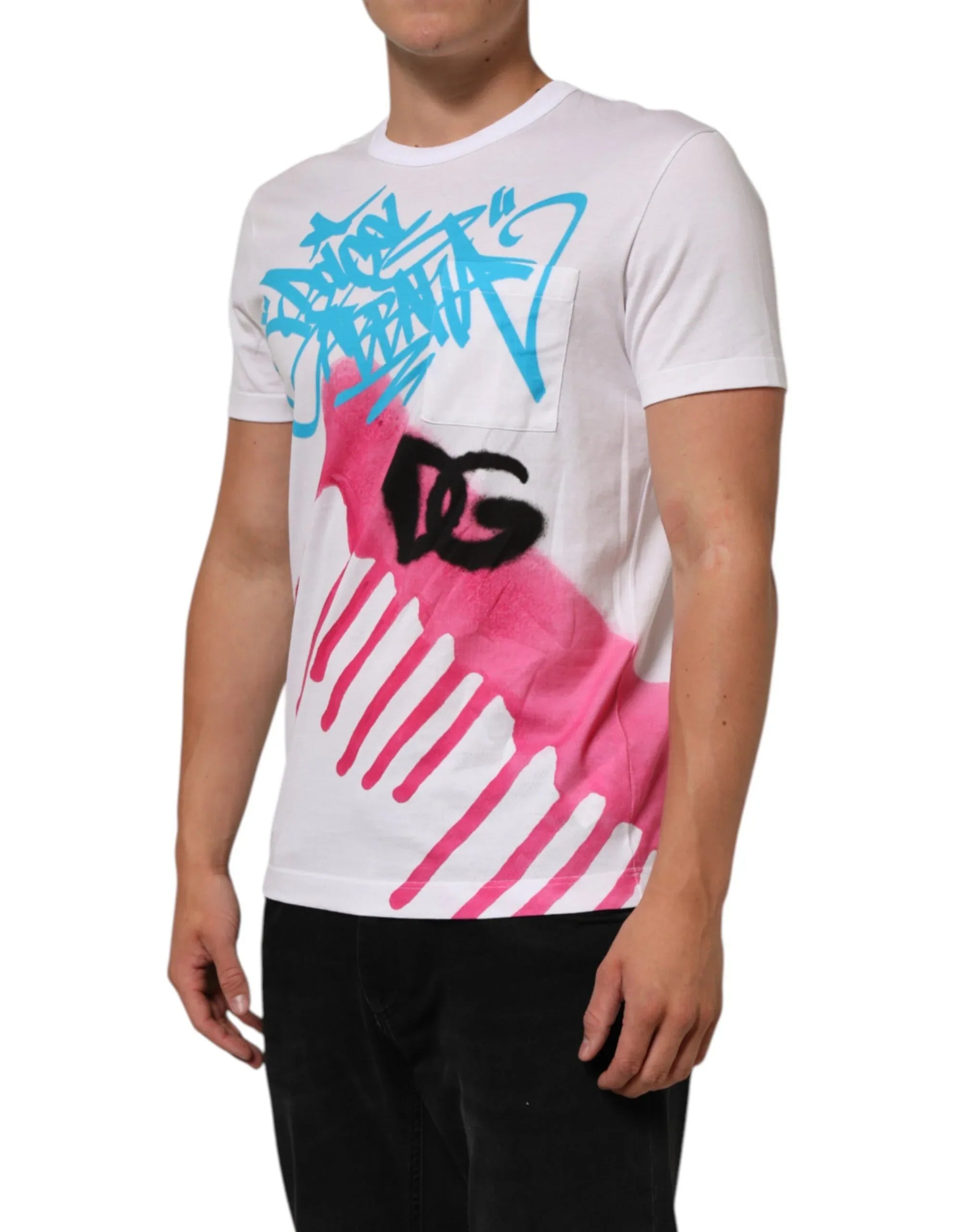 Dolce & Gabbana White Graphic Print Cotton Crew Neck T-shirt - Zeiniez