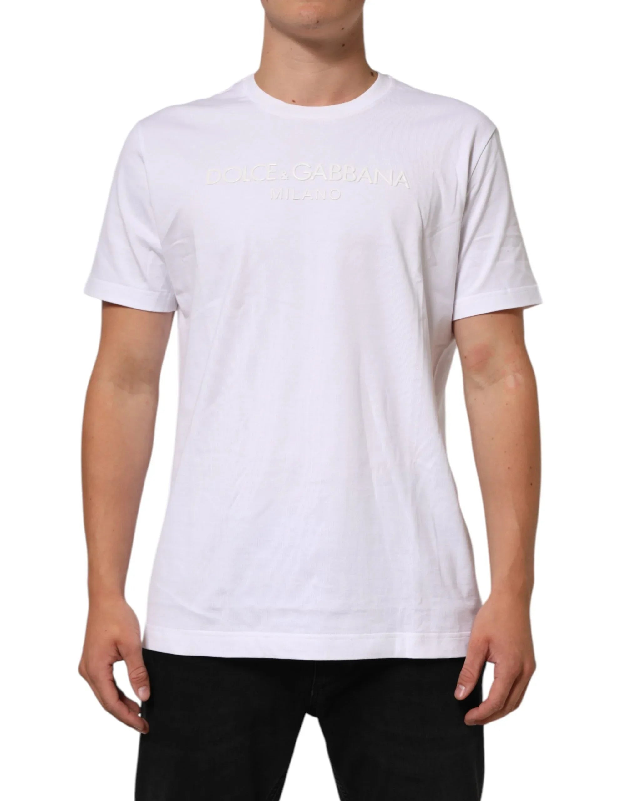 Dolce & Gabbana White Cotton Crew Neck Short Sleeves T-shirt - Zeiniez