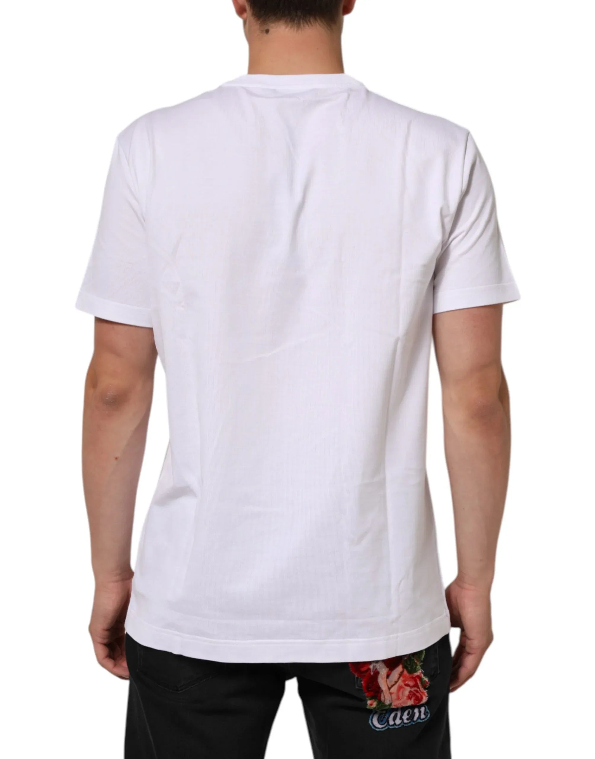 Dolce & Gabbana White Cotton Crew Neck Short Sleeves T-shirt - Zeiniez