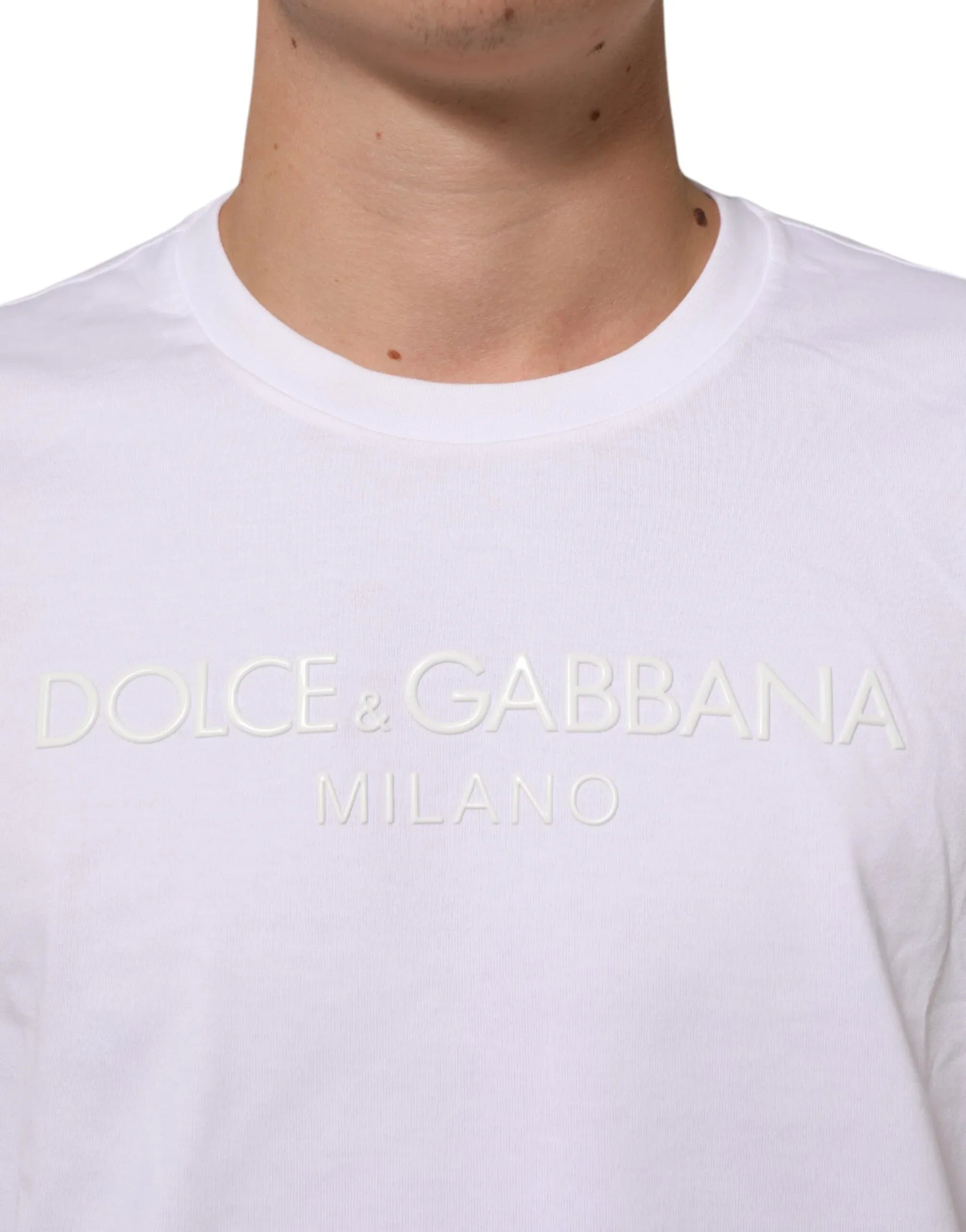 Dolce & Gabbana White Cotton Crew Neck Short Sleeves T-shirt - Zeiniez
