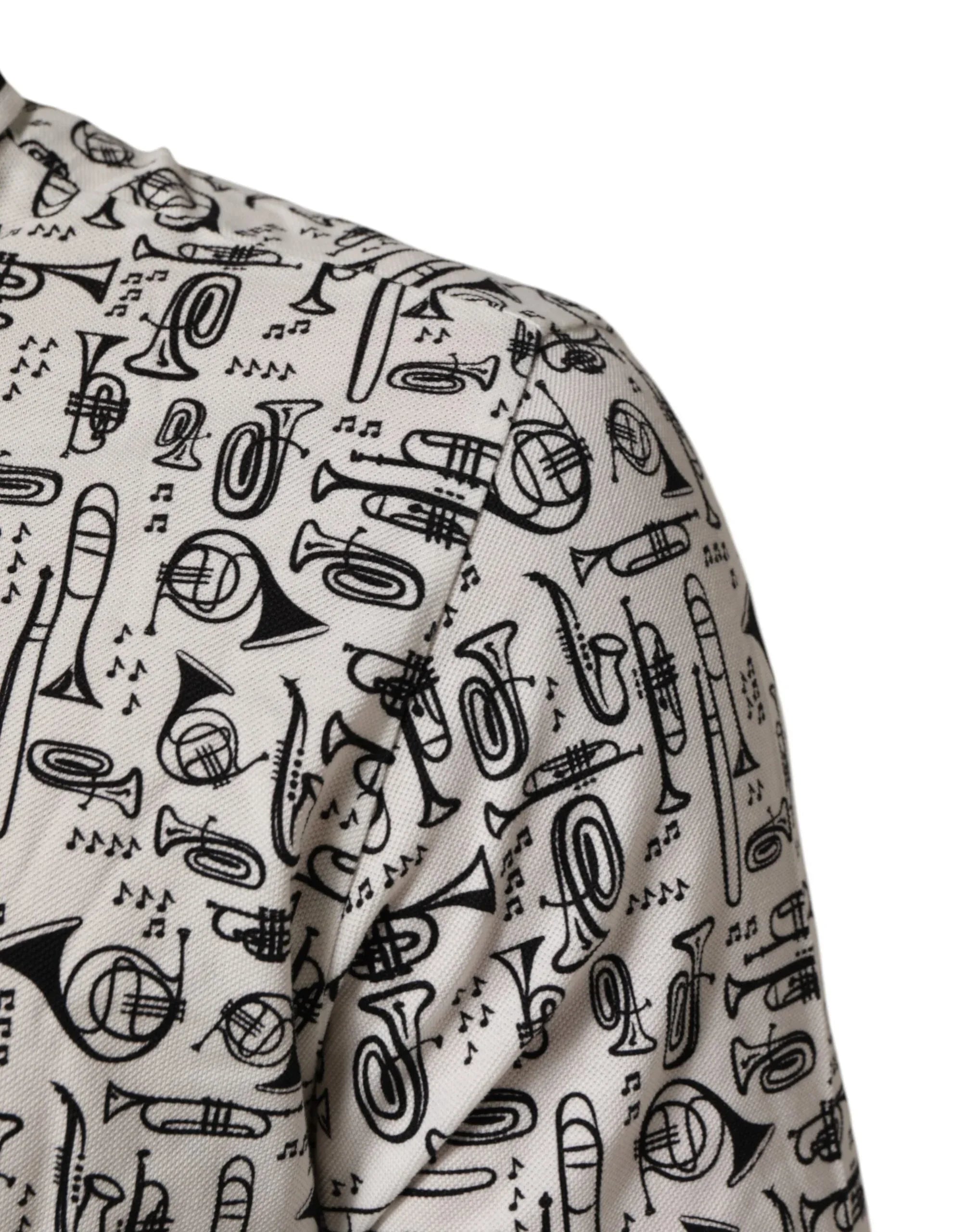 Dolce & Gabbana White Musical Print Collared Polo T-shirt - Zeiniez