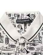Dolce & Gabbana White Musical Print Collared Polo T-shirt - Zeiniez