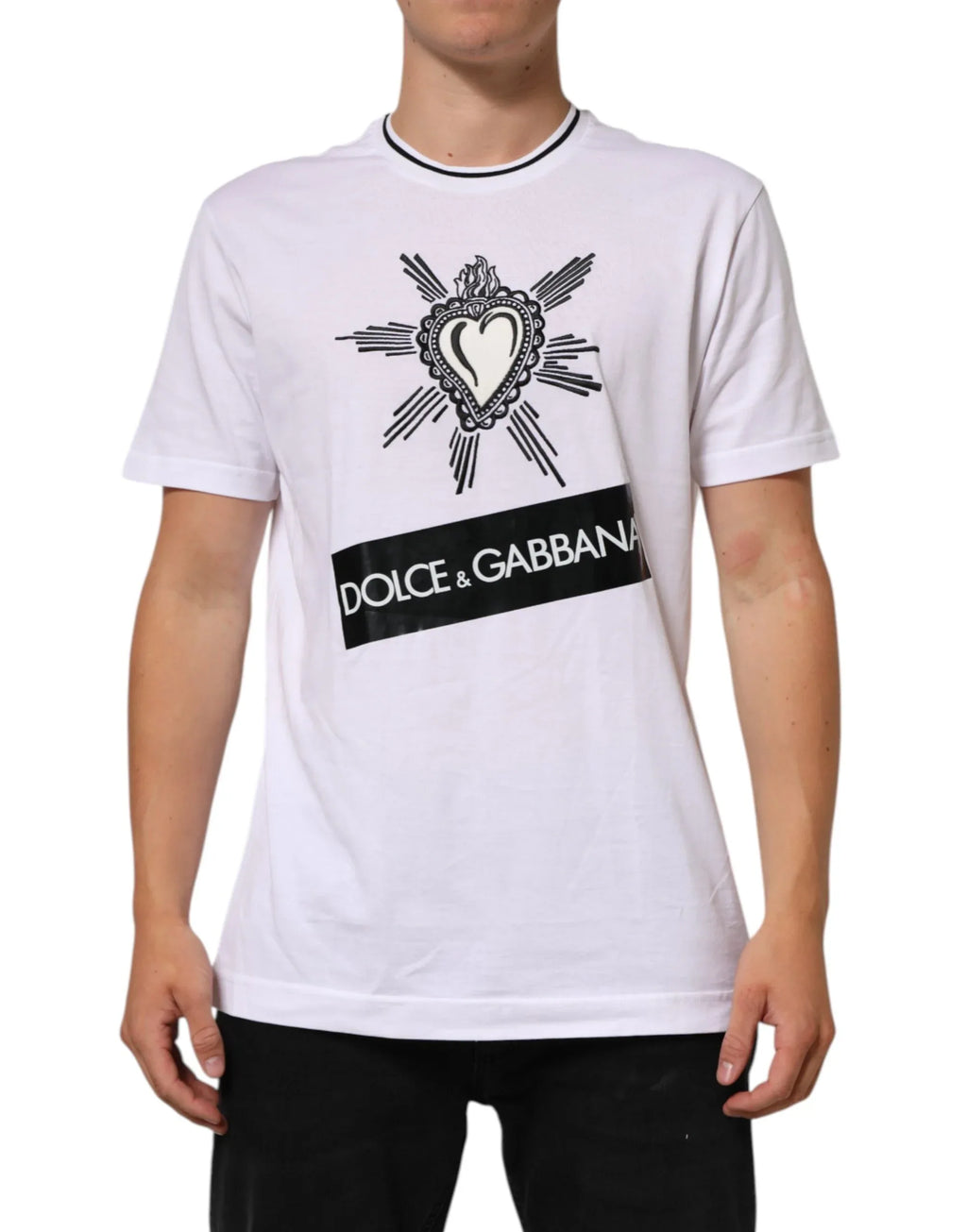 Dolce & Gabbana White Sacred Heart Short Sleeve Men T-shirt - Zeiniez