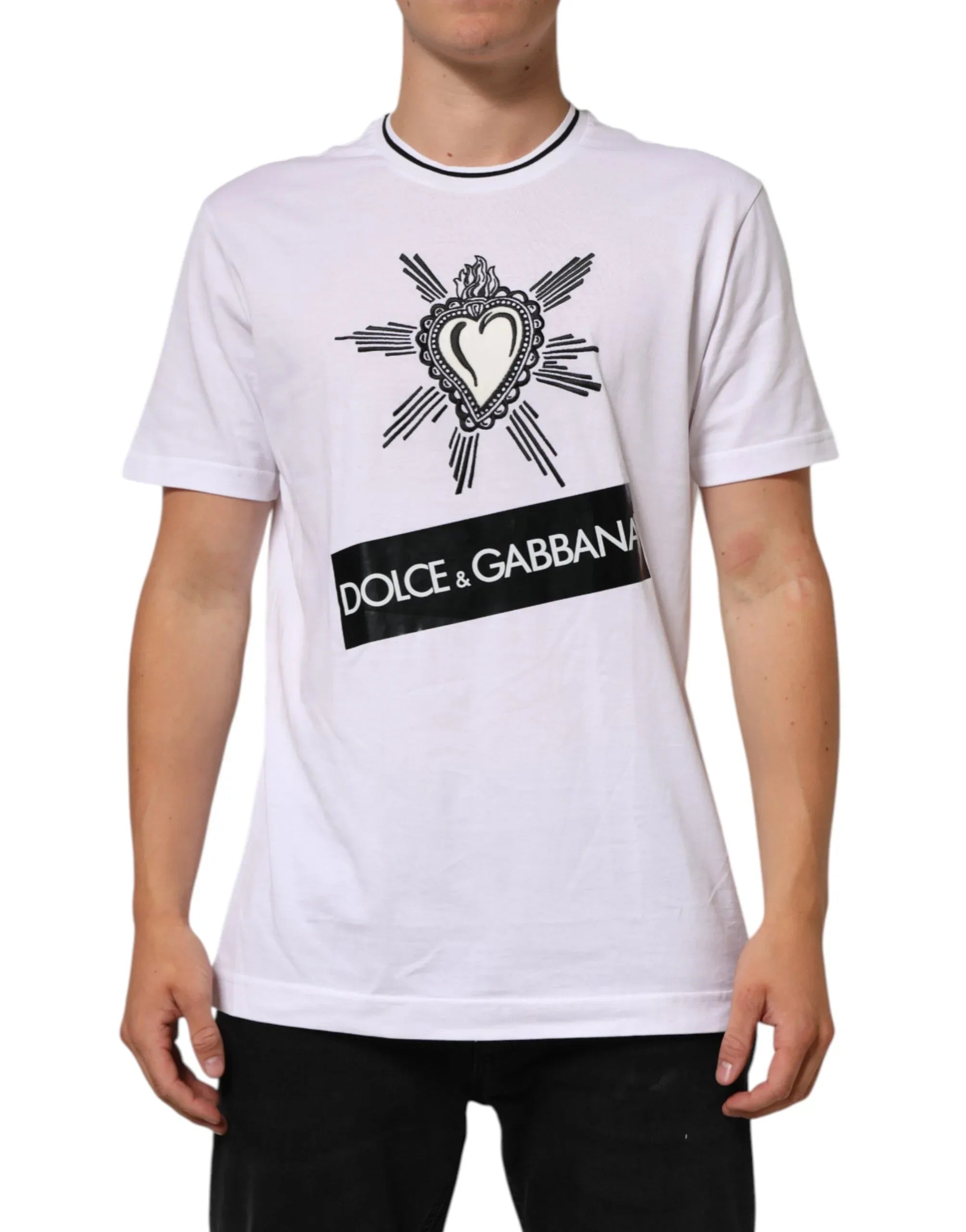Dolce & Gabbana White Sacred Heart Short Sleeve Men T-shirt - Zeiniez